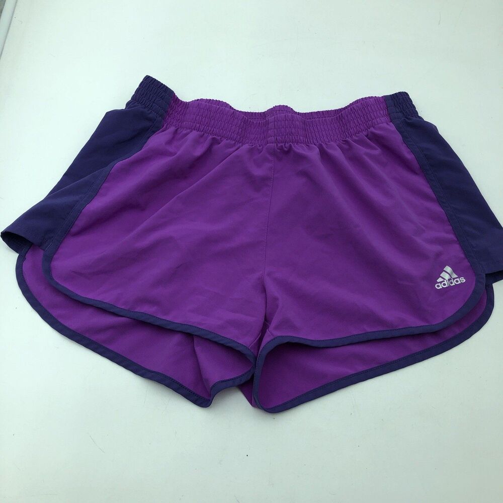 Adidas Climalite Shorts Women Large Purple Active Running Athletic Elastic Waist